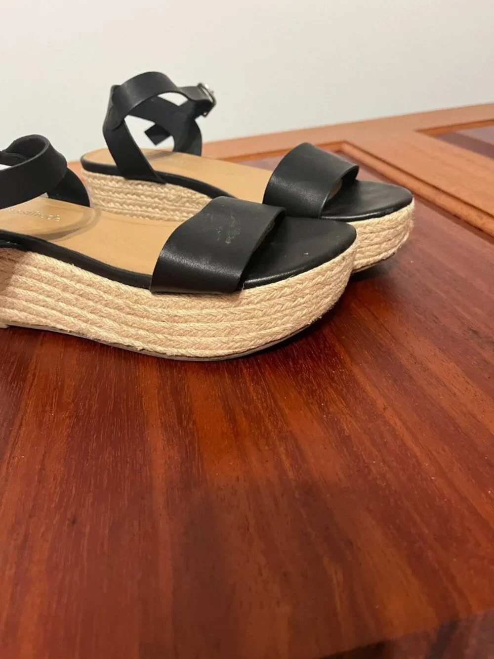 City Classified Espadrille Platform Open Toe Sandals Size 7 Black Straps